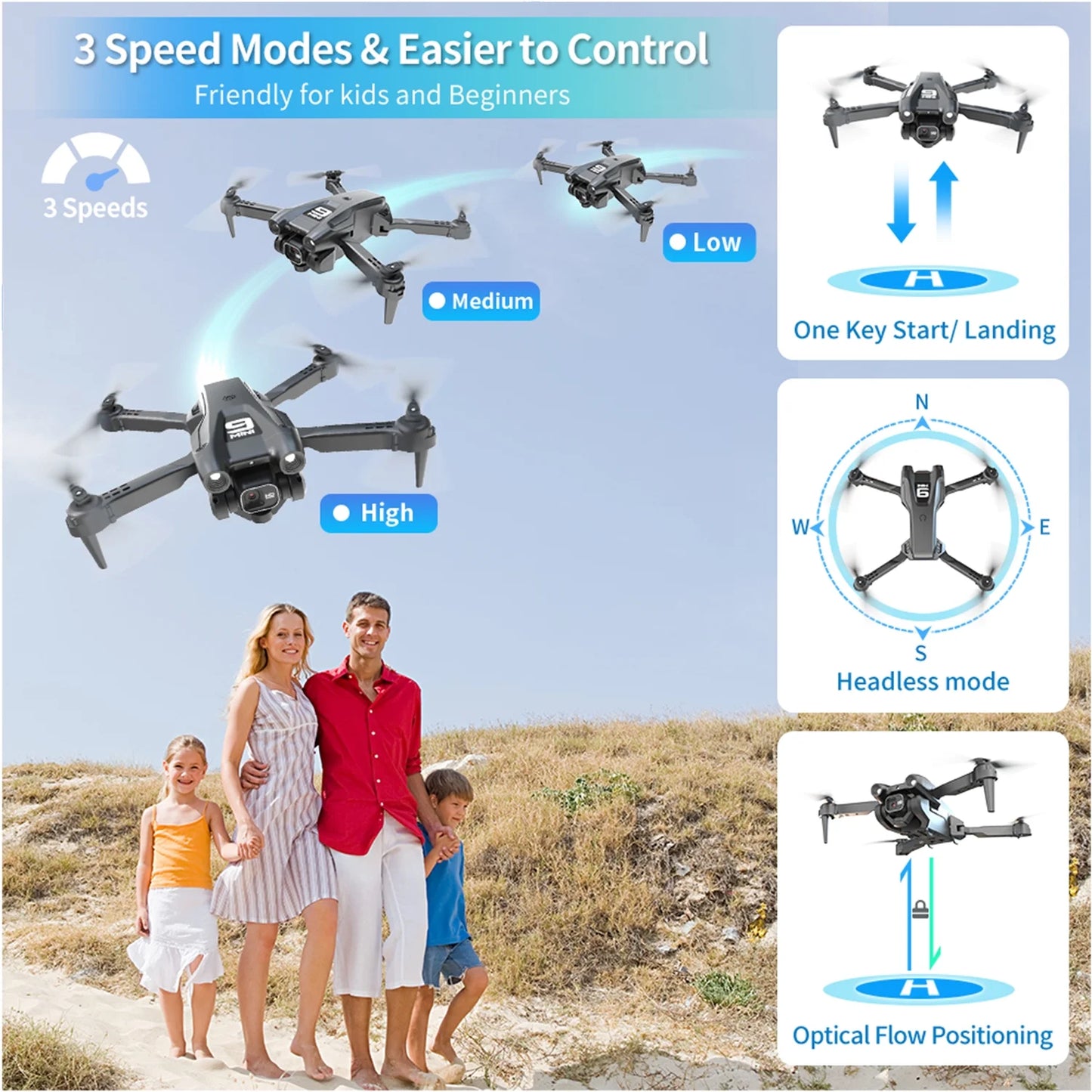RC Drone with HD Camera, Foldable Quadcopter, Dual Batteries, 30-Min Flight, Altitude Hold, Gesture Control