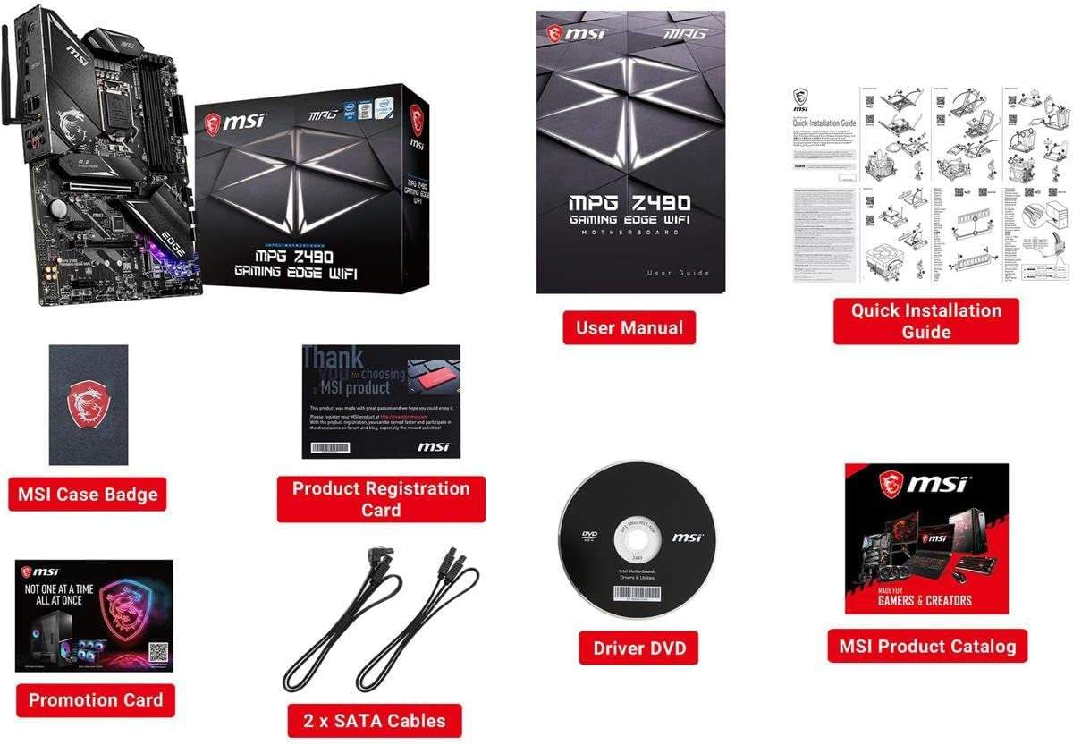 MSI MPG Z490 GAMING EDGE WIFI ATX Motherboard - Unlock Gaming Power with 10th Gen Intel, Dual M.2, Wi-Fi 6, and Mystic Light RGB!