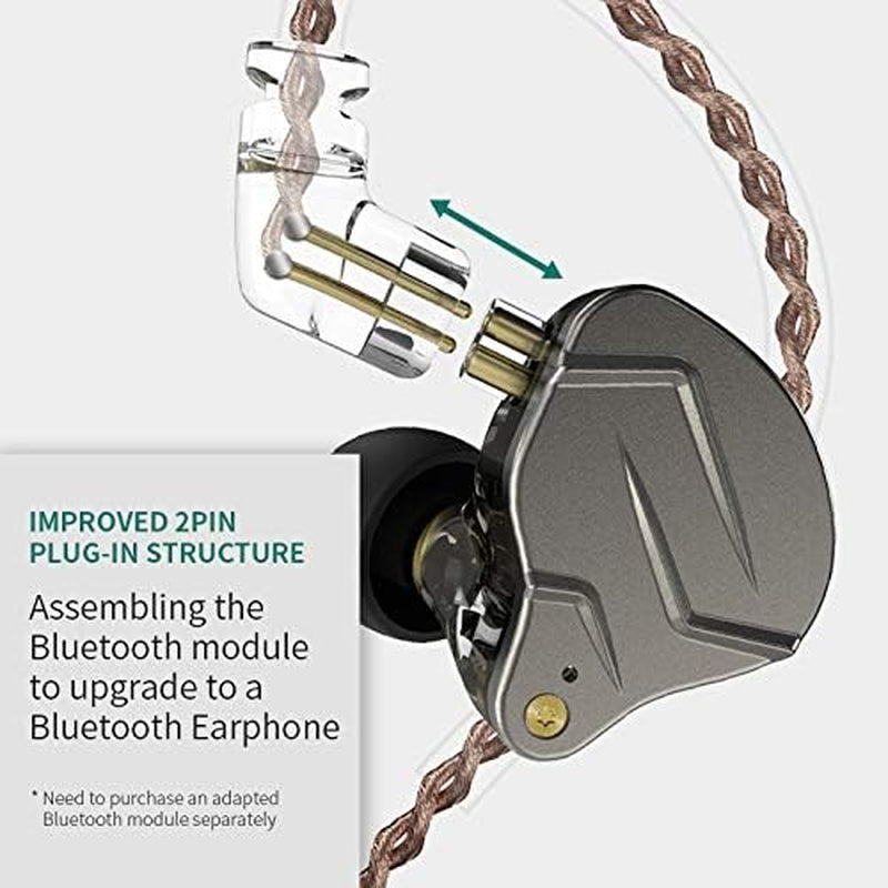 Linsoul KZ ZSN Pro Hybrid Metal Earphones - Dual Driver 1BA+1DD HiFi In-Ear Monitors with Detachable 2Pin Cable (Black)