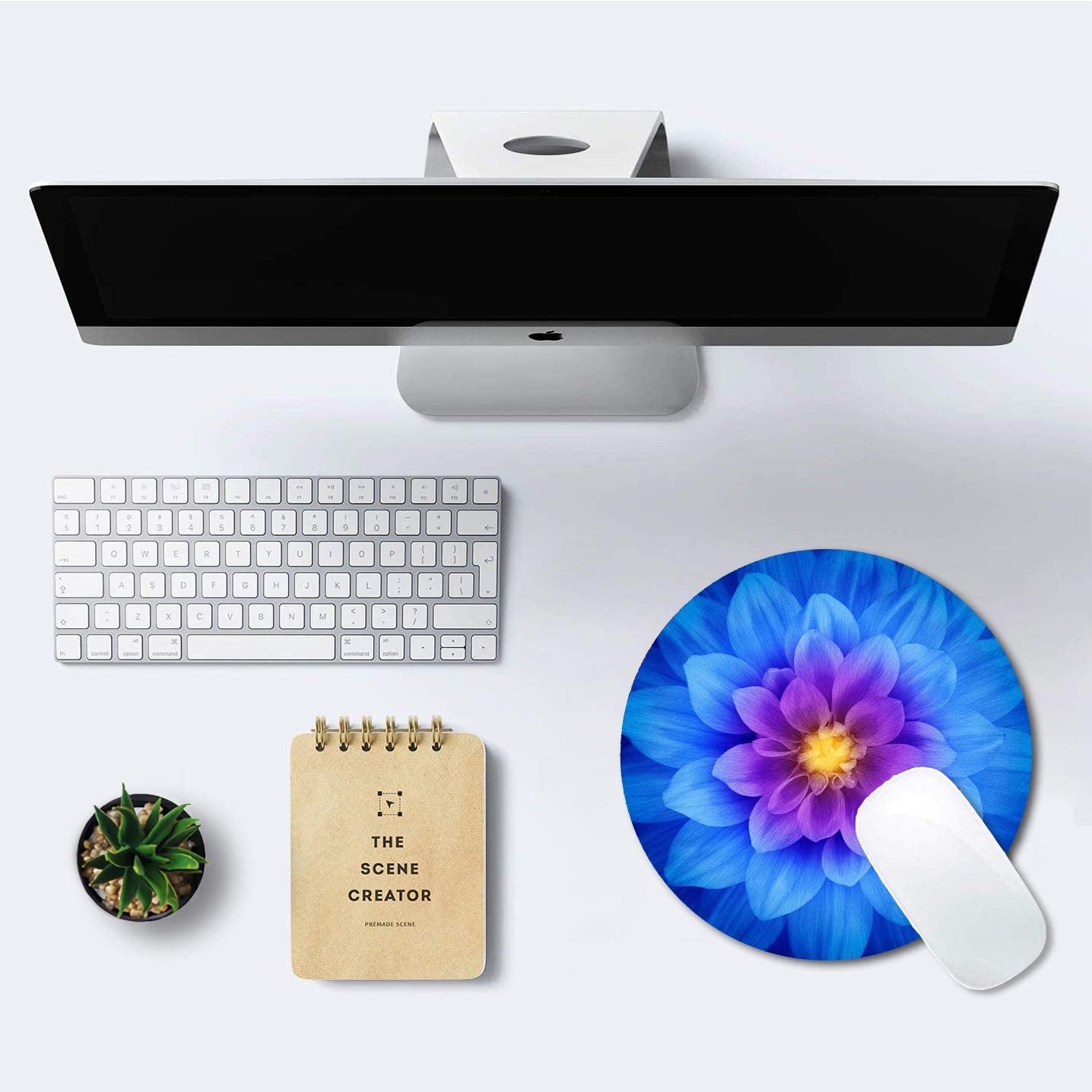 Vibrant Blue Watercolor Lotus Flower Round Mouse Pad - Stylish Non-Slip Rubber Base for Women, Perfect 7.9 Inch Personalized Mousepad for Laptop & Computer