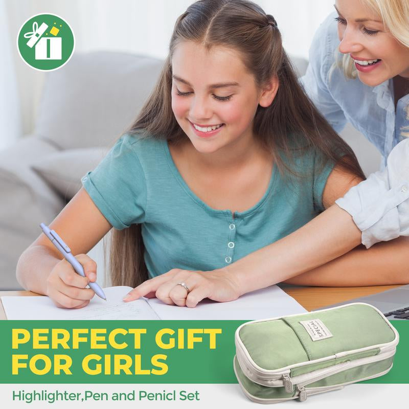 Nicpro 50 Pack Aesthetic School Supplies with Pen Case, 5 Quick Dry Retractable Black Ink Pens, 12 Pastel Highlighters, 6 Pastel Mechanical Pencil Set 0.5 & 0.7 & 0.9 & 2.0 Mm for Students Stationary