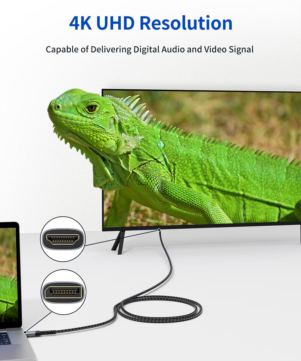 JSAUX 10FT 4K DisplayPort to HDMI Cable Adapter - High-Quality DP to HDMI Male Video Cable for UHD 4K@30Hz, 2K@60Hz, Compatible with Dell, Projectors, Desktops, AMD, NVIDIA, Lenovo, HP, and Thinkpad