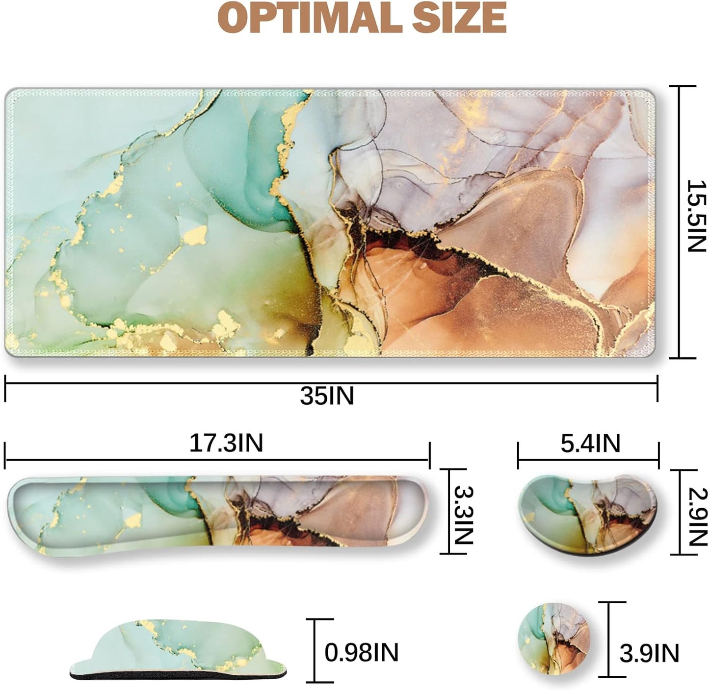 ARCTSO Extra Large Gaming Mouse Pad & Wrist Support Set - Premium Memory Foam, Non-Slip Base, Stylish Abstract Marble Design for Ultimate Comfort & Performance