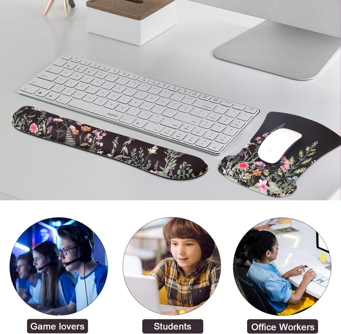 Enhance Comfort with Icasso Memory Foam Mouse Pad and Keyboard Wrist Rest - Relieve Wrist Pain for Effortless Typing (B-Weeds)