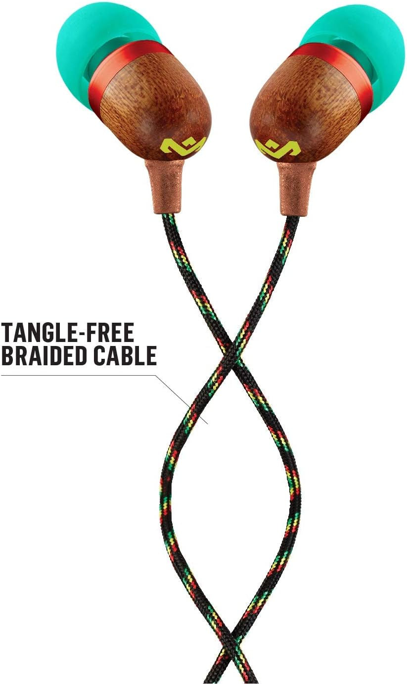 House of Marley Smile Jamaica: Wired Earphones with Microphone, Noise Isolating Design, and Sustainable Materials (Rasta)