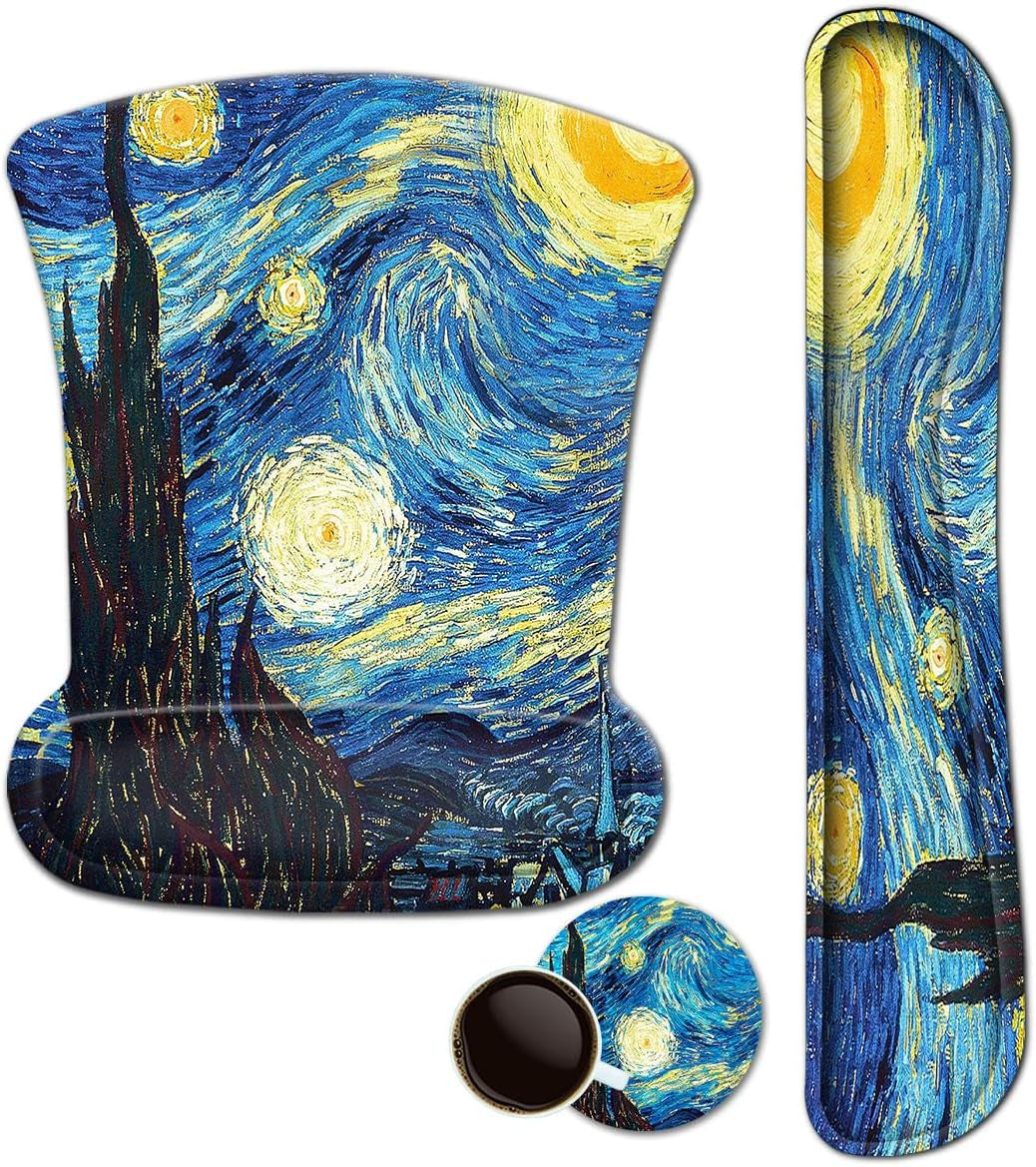 Enhance Comfort & Style: Ergonomic Starry Night Mouse Pad Set with Wrist Support for Pain-Free Typing