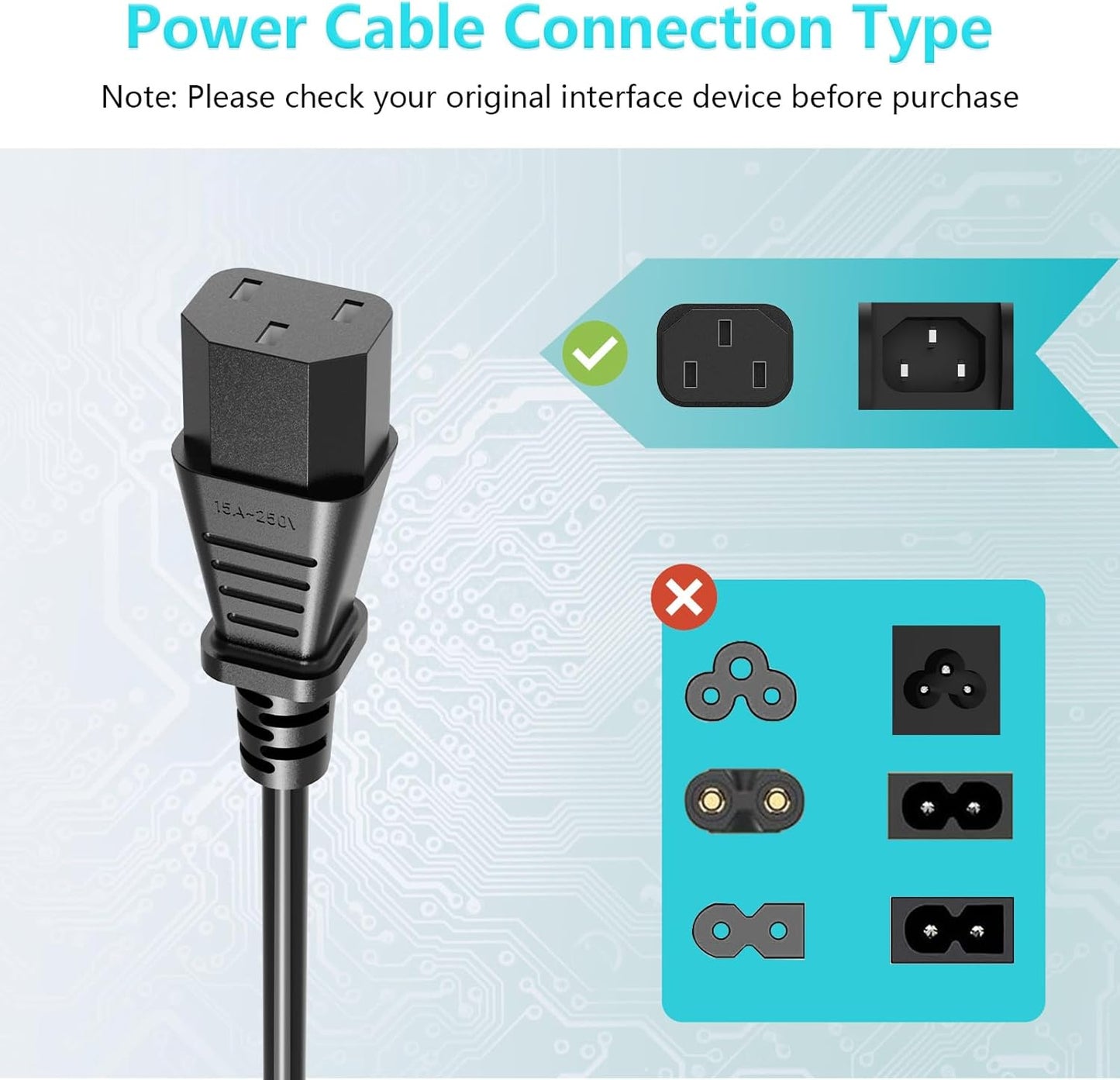 10FT 18 AWG Power Cable - NEMA 5-15P to IEC320C13 Replacement Cord for Computer Monitors & TVs - Durable 3 Prong Design