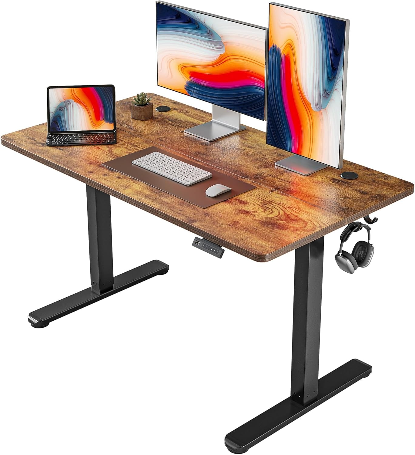 FEZIBO Height Adjustable Electric Standing Desk - 48x24 Inches Rustic Brown Sit-Stand Home Office Solution