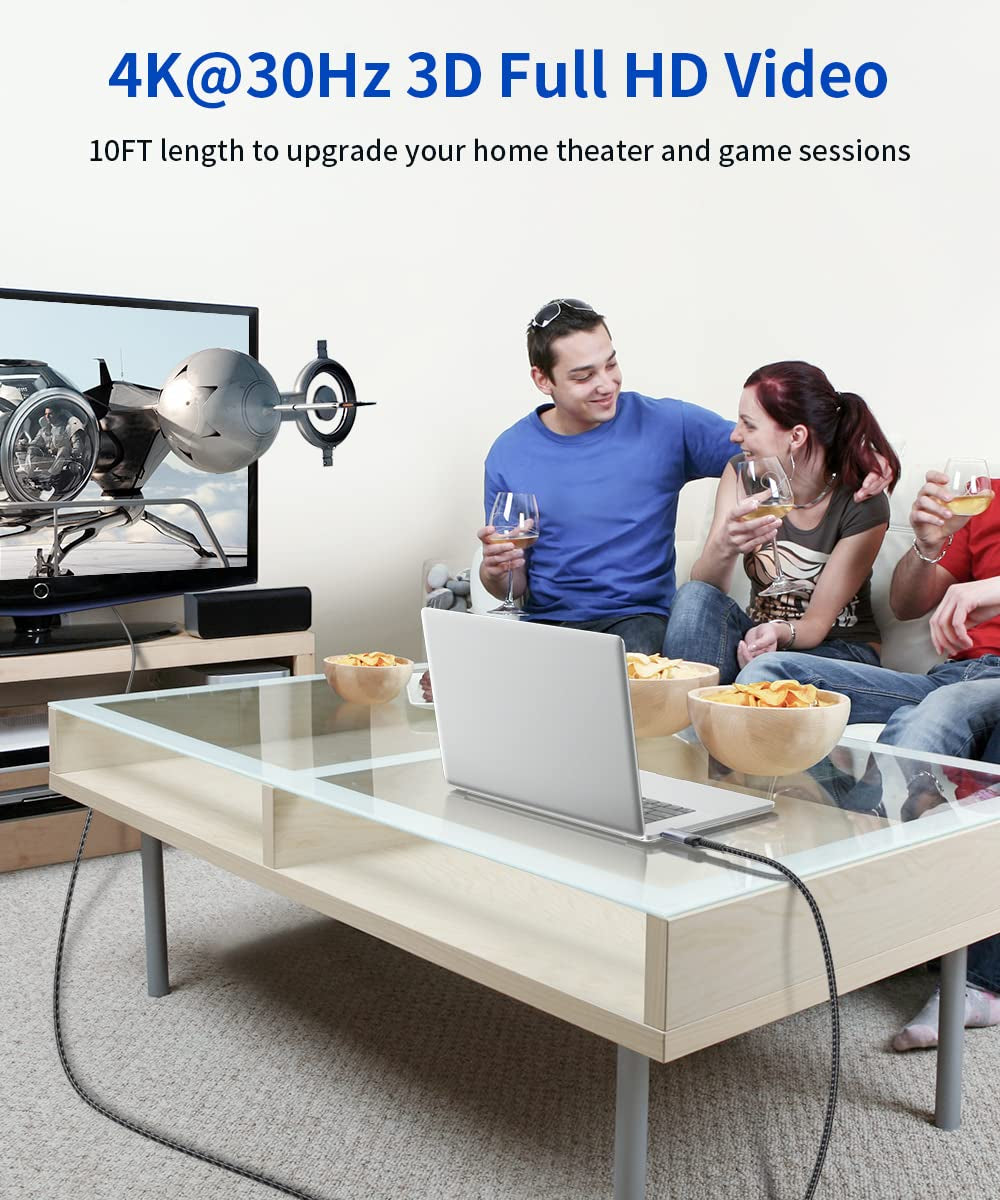 JSAUX 10FT 4K DisplayPort to HDMI Cable Adapter - High-Quality DP to HDMI Male Video Cable for UHD 4K@30Hz, 2K@60Hz, Compatible with Dell, Projectors, Desktops, AMD, NVIDIA, Lenovo, HP, and Thinkpad