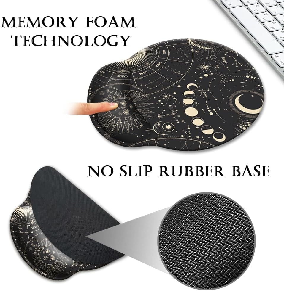 Ultimate Comfort Ergonomic Moon Phase Gel Mouse Pad with Wrist Support - Non-Slip Base for Pain Relief and Enhanced Laptop Use