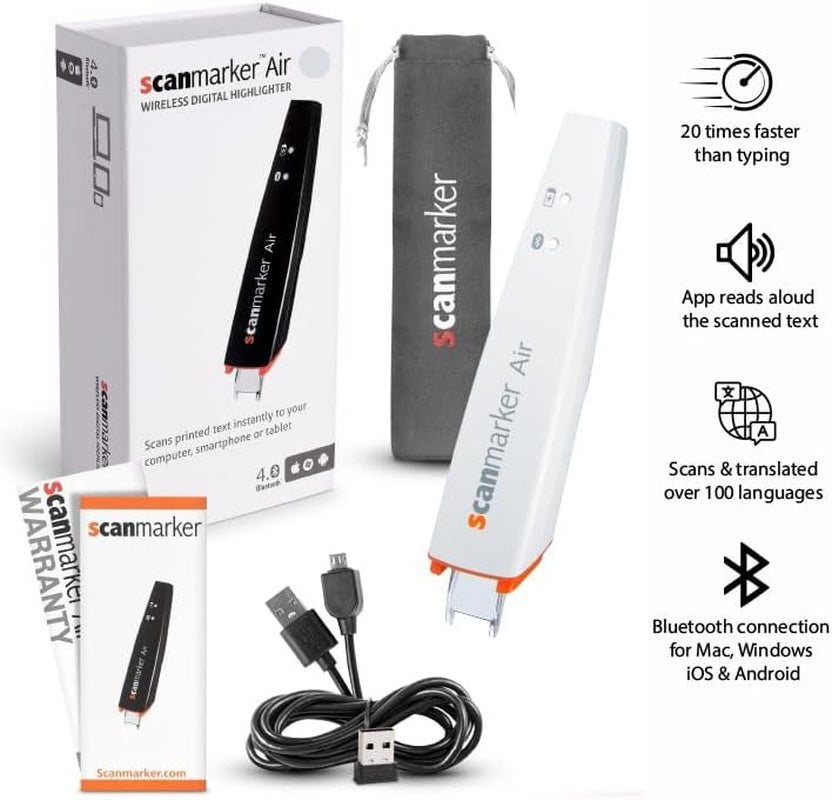 Scanmarker Air: The Ultimate Electronic Translation & Reading Pen for Students, Professionals, and Dyslexia – Compatible with Mac, Windows, iOS & Android (White)