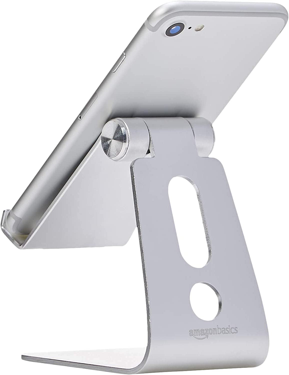 Sleek Adjustable Aluminum Phone Stand for iPhone & Android - Compact Silver Design, Perfect for Any Space!