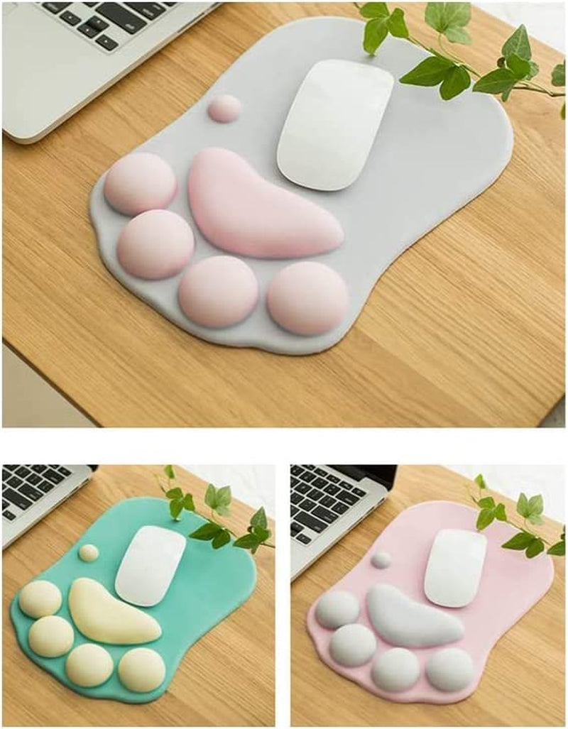 Ergonomic Cat Paw Mouse Pad with Soft Silicone Wrist Support - Non-Slip Design for Gaming & Office (Gray/White)