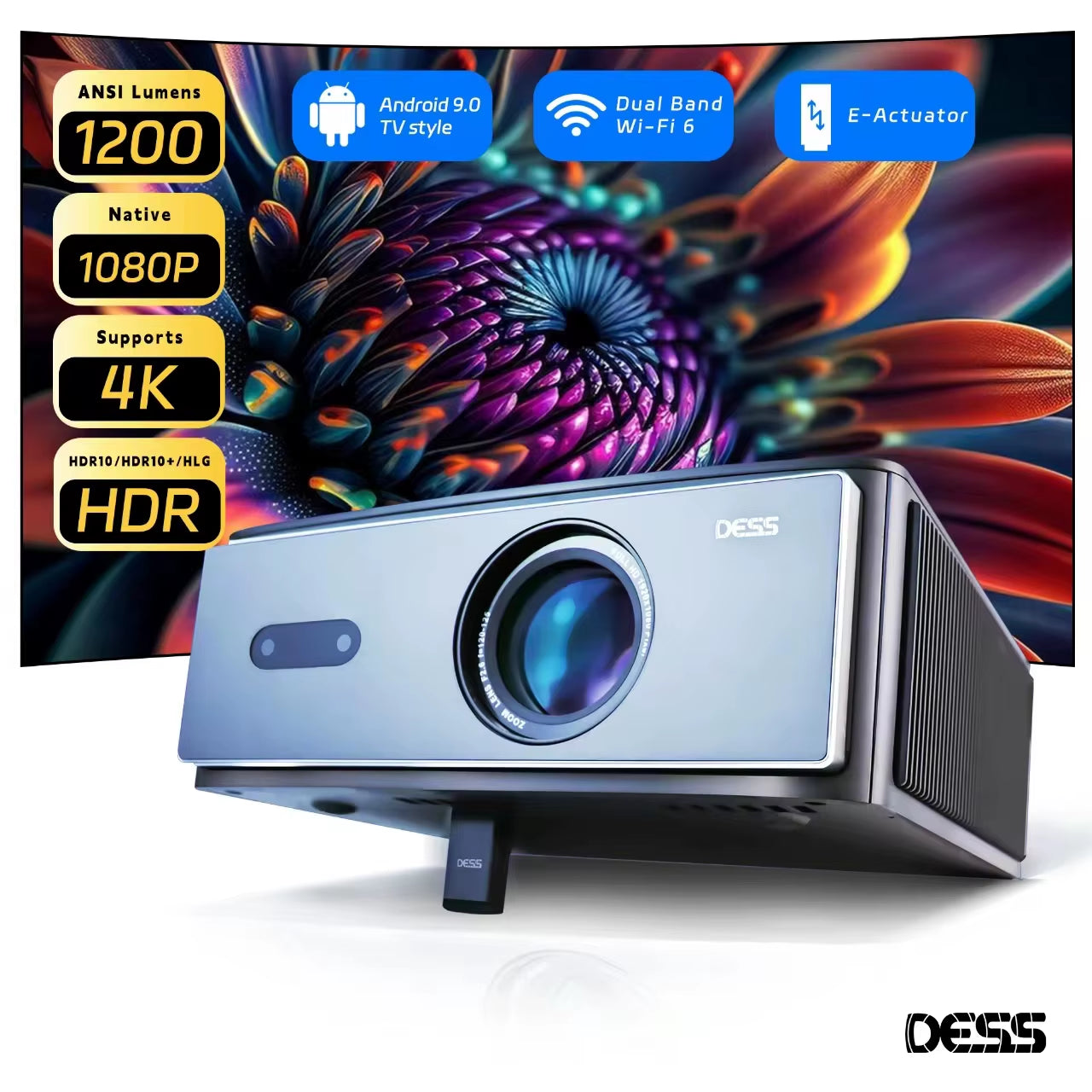 C4 PRO 1080P Full HD 4K Smart Projector - 1200 ANSI Home Theater Experience with 32GB Storage