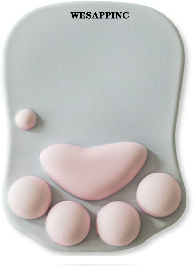 Ergonomic Cat Paw Mouse Pad with Soft Silicone Wrist Support - Non-Slip Design for Gaming & Office (Gray/White)