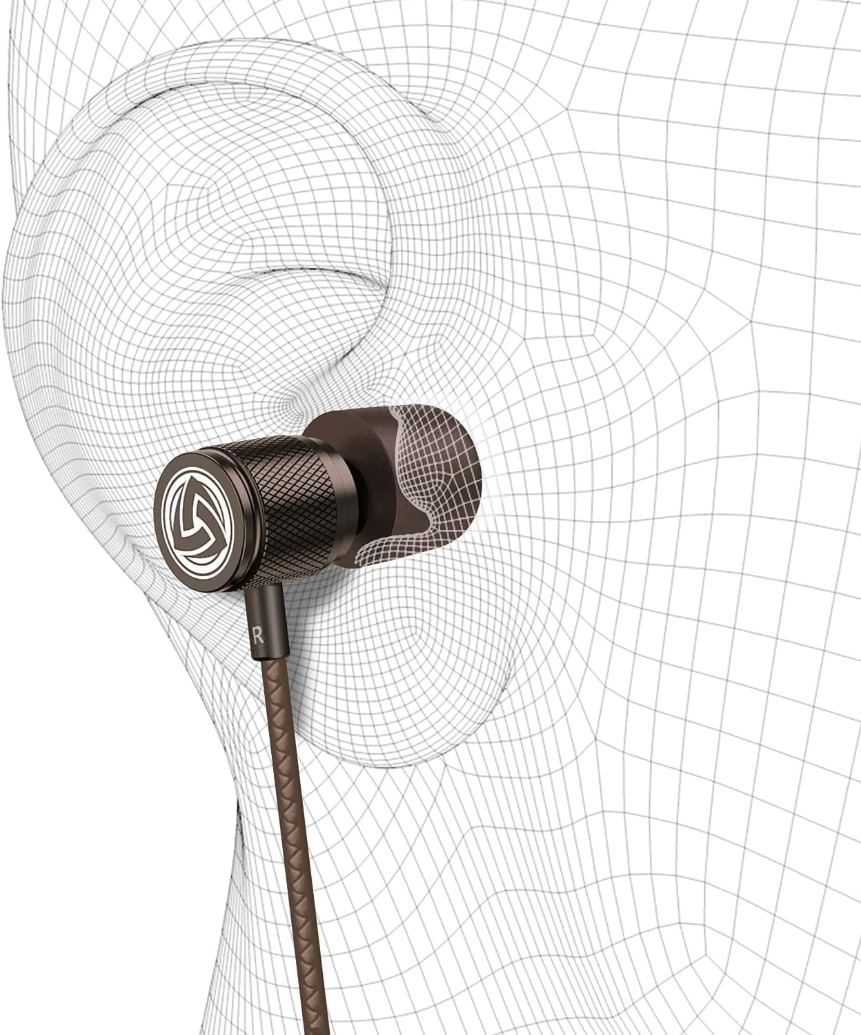 LUDOS Ultra Wired Earbuds - Comfortable Noise-Isolating Earphones with Microphone, Memory Foam for Kids & Adults, 5-Year Warranty, Perfect for iPhone & Samsung - Brown