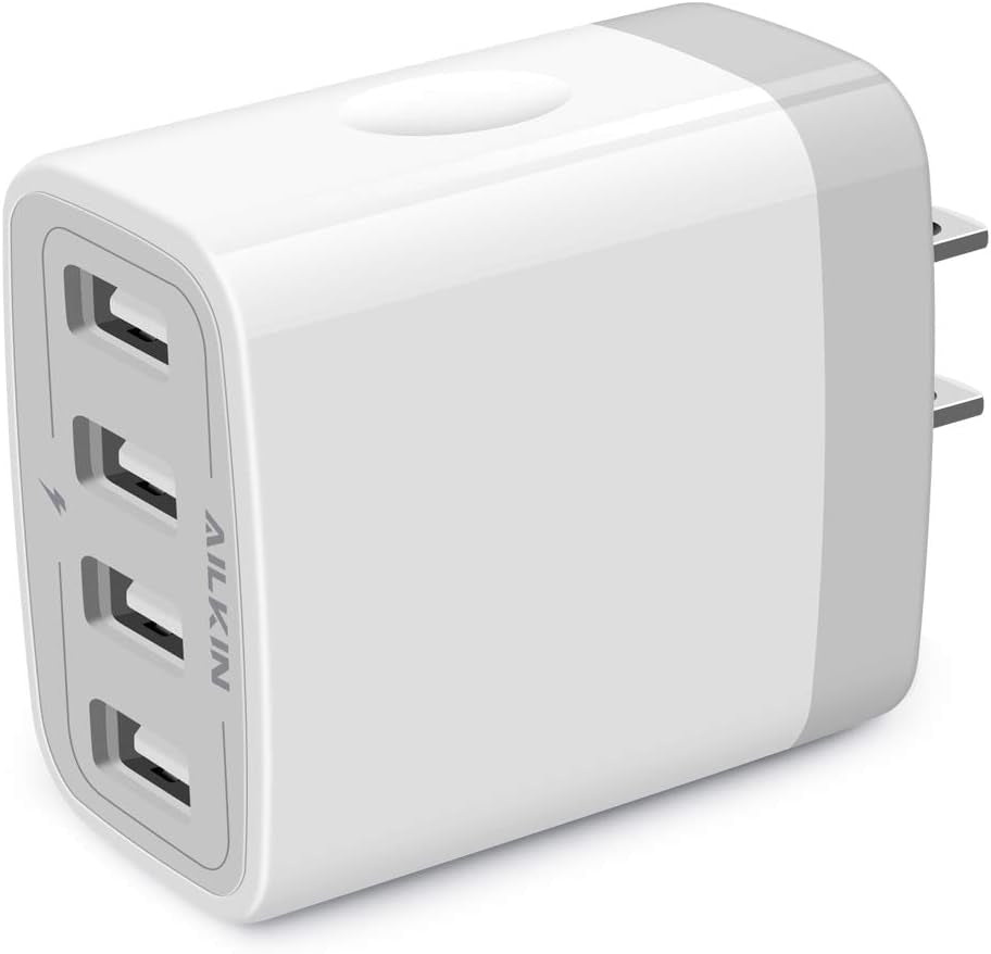AILKIN 2-Pack High-Speed 4.8A Multi-Port USB Wall Charger - Compatible with iPhone, Samsung, LG & More!