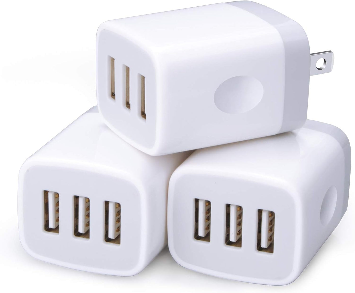 Sicodo 3-Pack Fast Charging USB Wall Charger Adapter - 3.1A Power for iPhone, Samsung Galaxy, and Google Devices