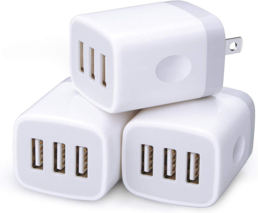 Sicodo 3-Pack Fast Charging USB Wall Charger Adapter - 3.1A Power for iPhone, Samsung Galaxy, and Google Devices