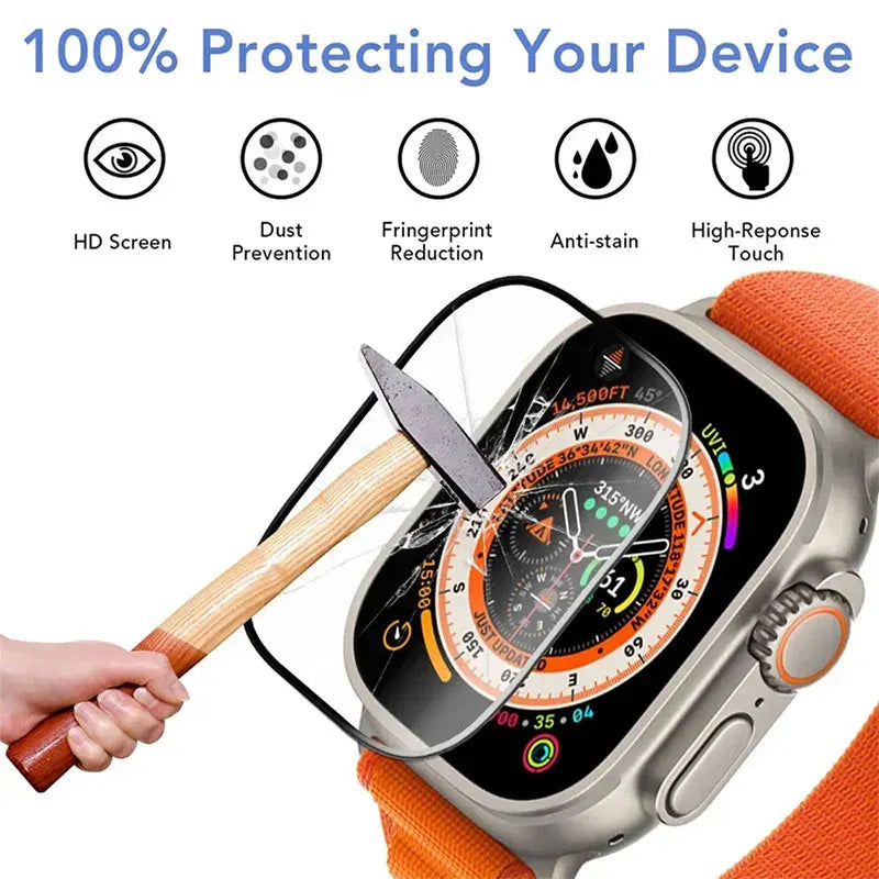 Premium 3D Screen Protector for Apple Watch Series 9/8/7/6/5/4/SE/Ultra-2 (49mm, 41mm, 45mm, 40mm, 44mm) - Enhanced Protection Film Accessories