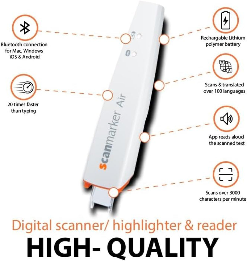 Scanmarker Air: The Ultimate Electronic Translation & Reading Pen for Students, Professionals, and Dyslexia – Compatible with Mac, Windows, iOS & Android (White)