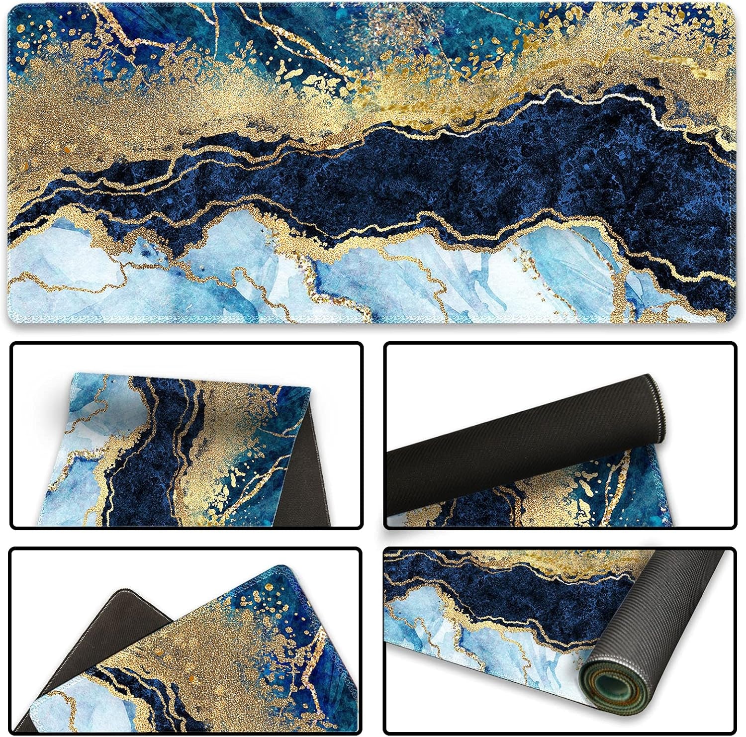 Artso XXL Blue Marble Gaming Mouse Pad – Extra Large Non-Slip Desk Mat with Stitched Edges for Ultimate Comfort and Style, 35.1" x 15.7