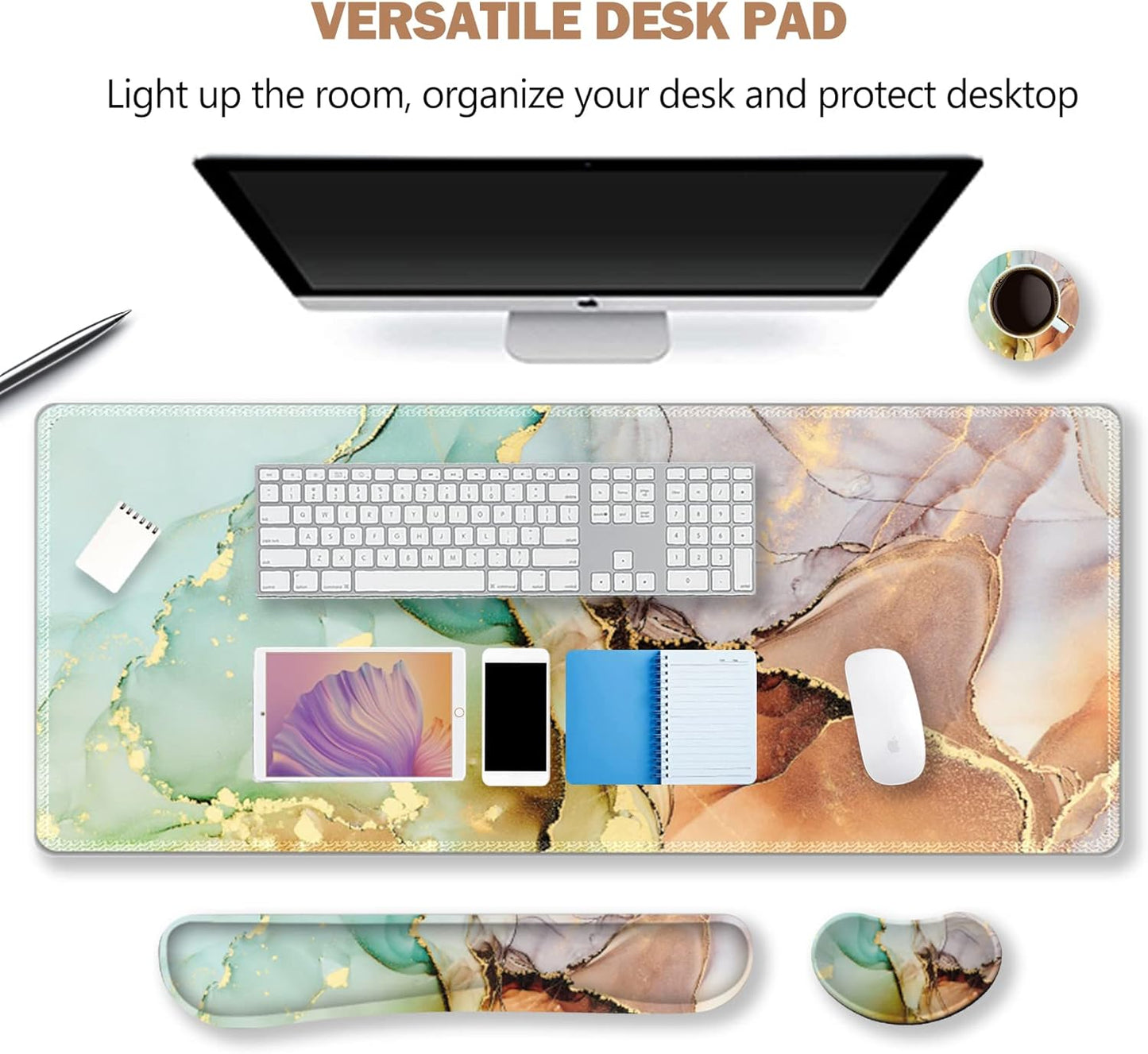ARCTSO Extra Large Gaming Mouse Pad & Wrist Support Set - Premium Memory Foam, Non-Slip Base, Stylish Abstract Marble Design for Ultimate Comfort & Performance