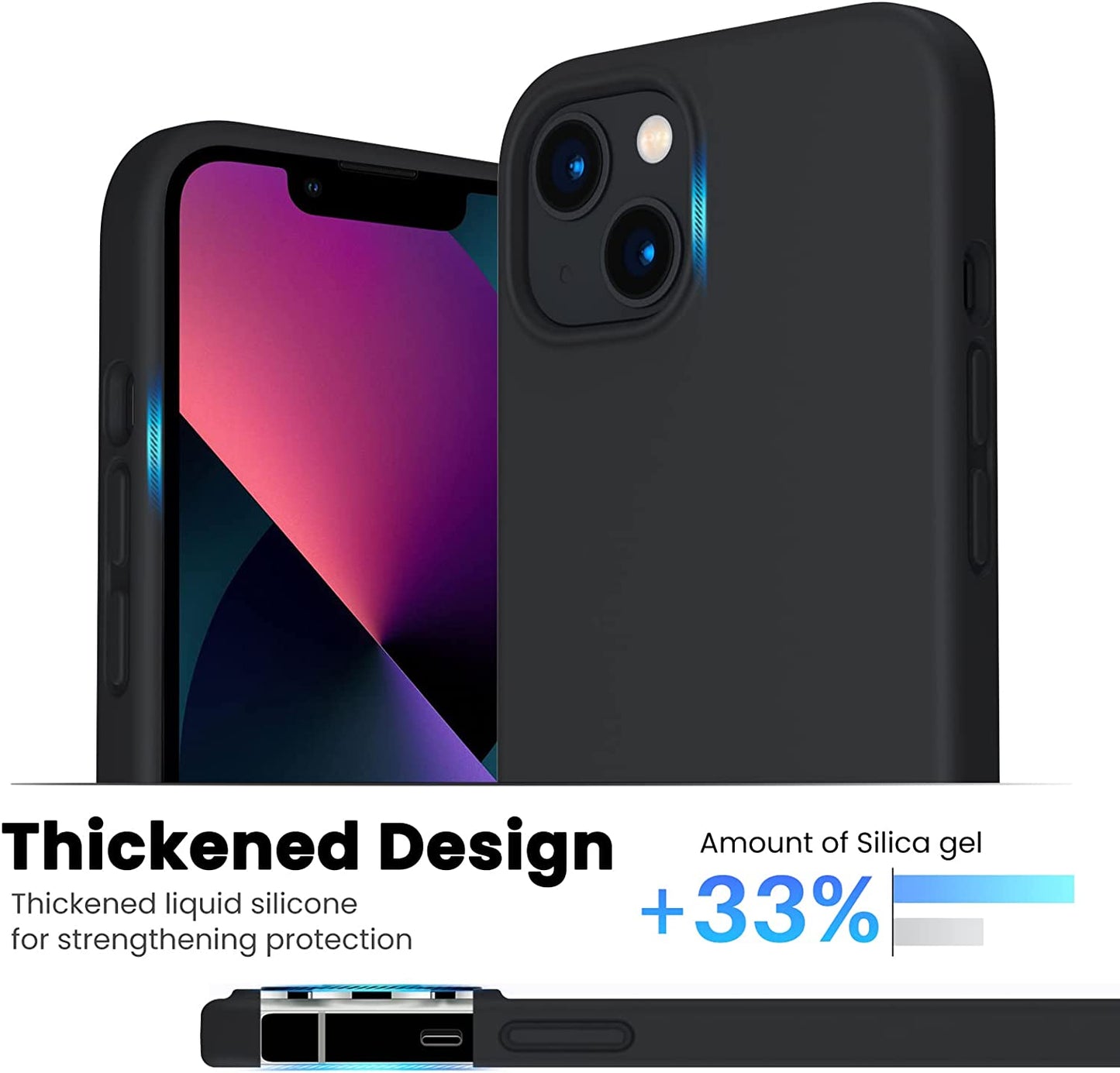 ORNARTO Black Shockproof Liquid Silicone Case for iPhone 13 - Ultimate Drop Protection & Stylish Design (6.1 Inch)