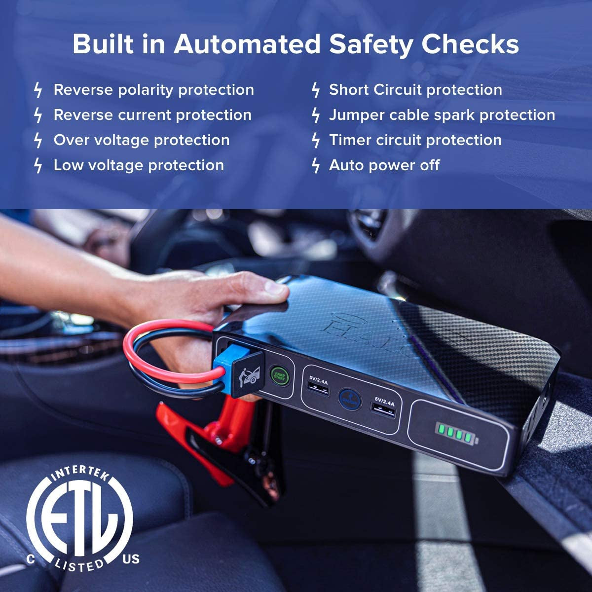 HALO Bolt 44400mAh Wireless Power Bank - Portable Charger & Car Jump Starter for Laptops & Phones with AC Outlet - Stylish Blue Graphite Design