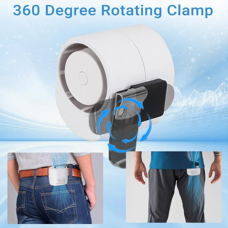 Portable Clip Mini Fan, 1600Mah Battery ,Turbo Handheld Cooling Fan Wearable Cooling Hat/Shirt/Belt Fan,Adjustable 3 Speed USB Rechargeable for Home Outdoor Camping Fishing (Summer Gift)