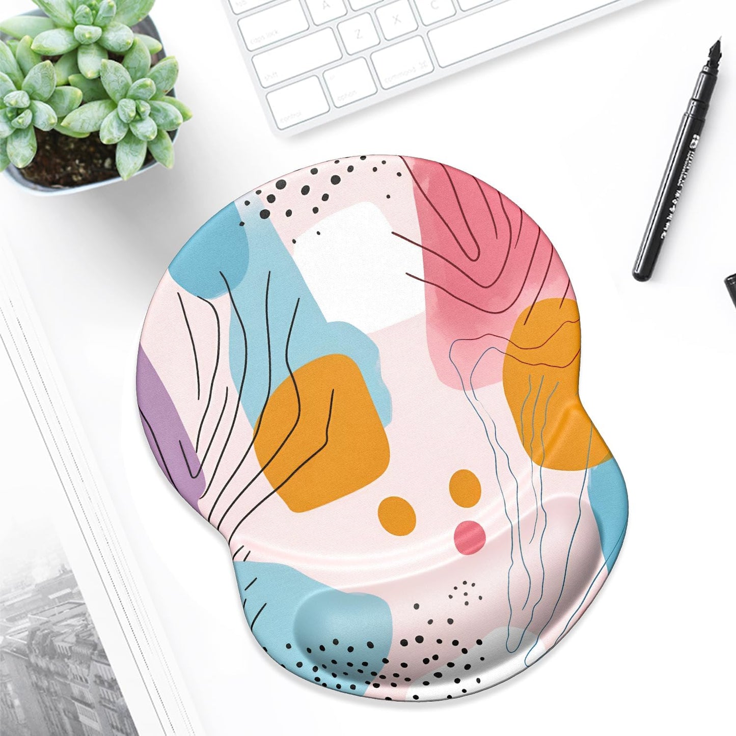 Ergonomic Mouse Pad with Gel Wrist Support - Comfort & Pain Relief for Office Use, Stylish Art Pattern (8.7 x 7.2 Inches)