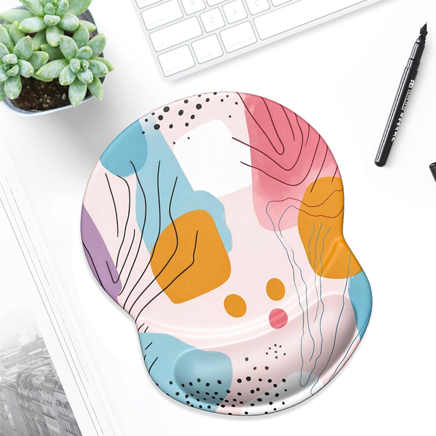 Ergonomic Mouse Pad with Gel Wrist Support - Comfort & Pain Relief for Office Use, Stylish Art Pattern (8.7 x 7.2 Inches)