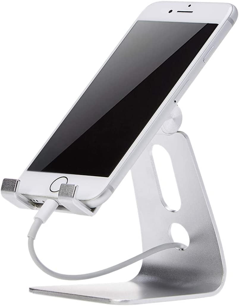 Sleek Adjustable Aluminum Phone Stand for iPhone & Android - Compact Silver Design, Perfect for Any Space!