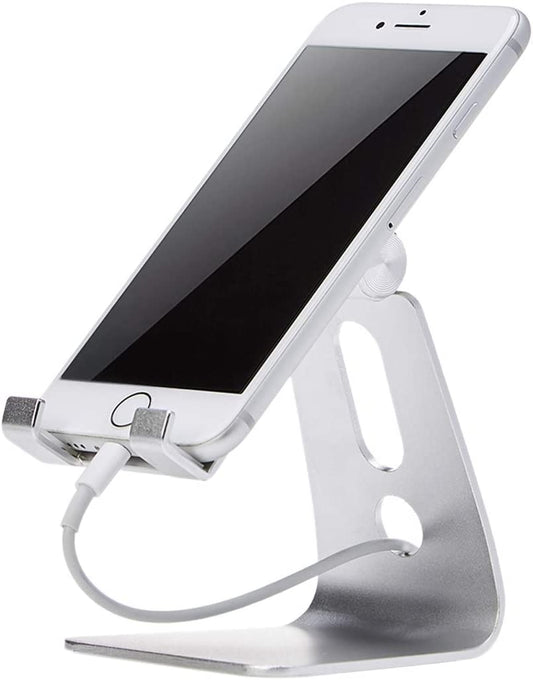Sleek Adjustable Aluminum Phone Stand for iPhone & Android - Compact Silver Design, Perfect for Any Space!