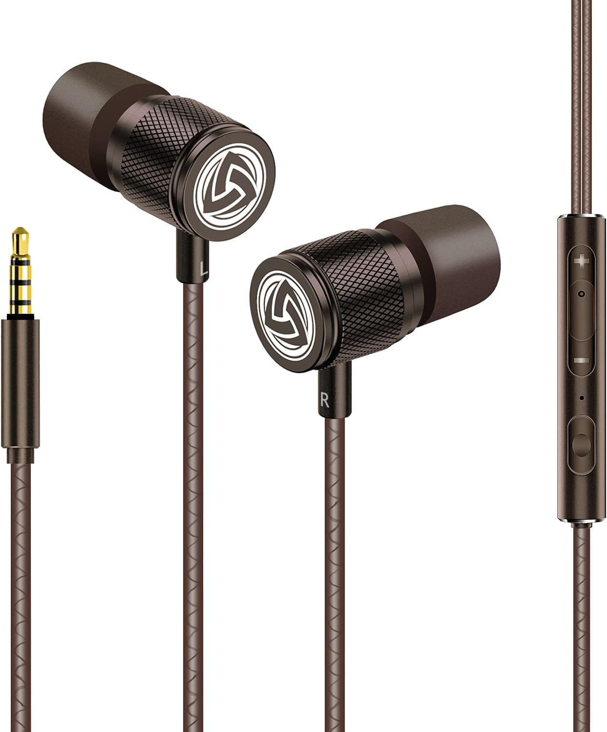 LUDOS Ultra Wired Earbuds - Comfortable Noise-Isolating Earphones with Microphone, Memory Foam for Kids & Adults, 5-Year Warranty, Perfect for iPhone & Samsung - Brown