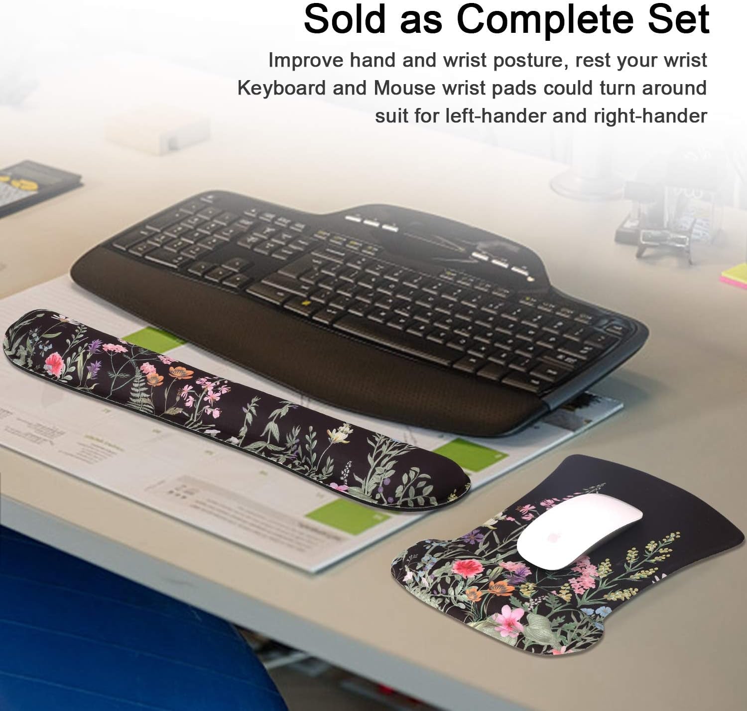 Enhance Comfort with Icasso Memory Foam Mouse Pad and Keyboard Wrist Rest - Relieve Wrist Pain for Effortless Typing (B-Weeds)