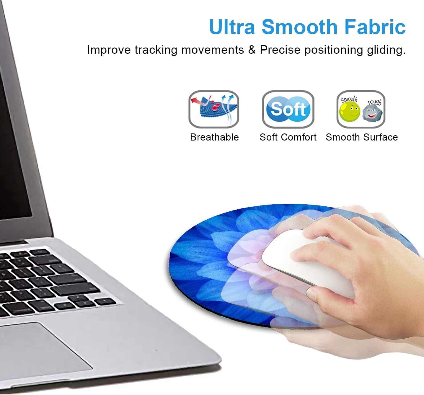 Vibrant Blue Watercolor Lotus Flower Round Mouse Pad - Stylish Non-Slip Rubber Base for Women, Perfect 7.9 Inch Personalized Mousepad for Laptop & Computer