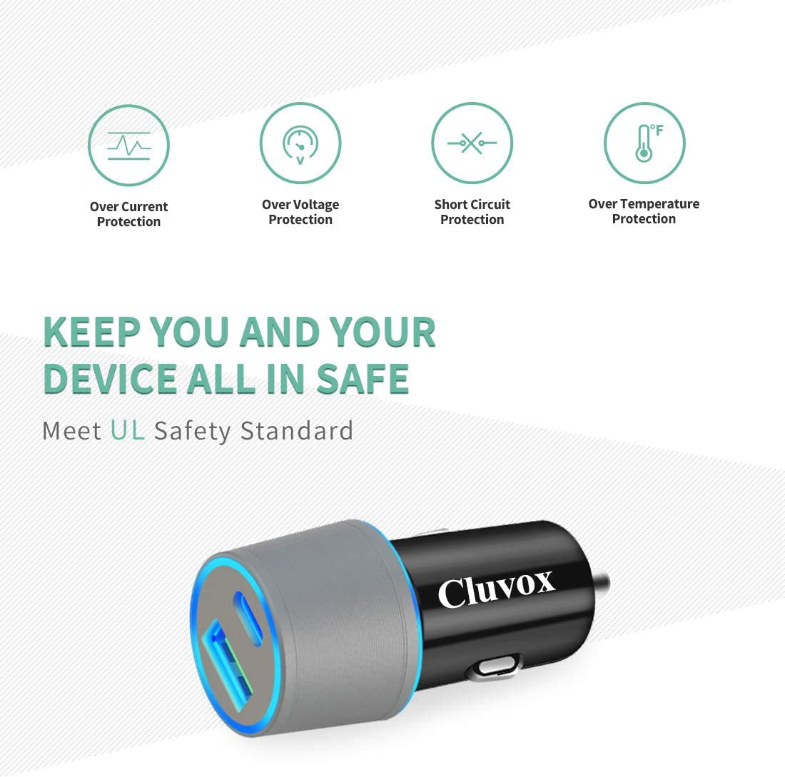 Cluvox 20W Fast Charging Dual USB Car Charger – Compatible with iPhone 16 Pro Max, iPad, Google Pixel, Samsung & More!