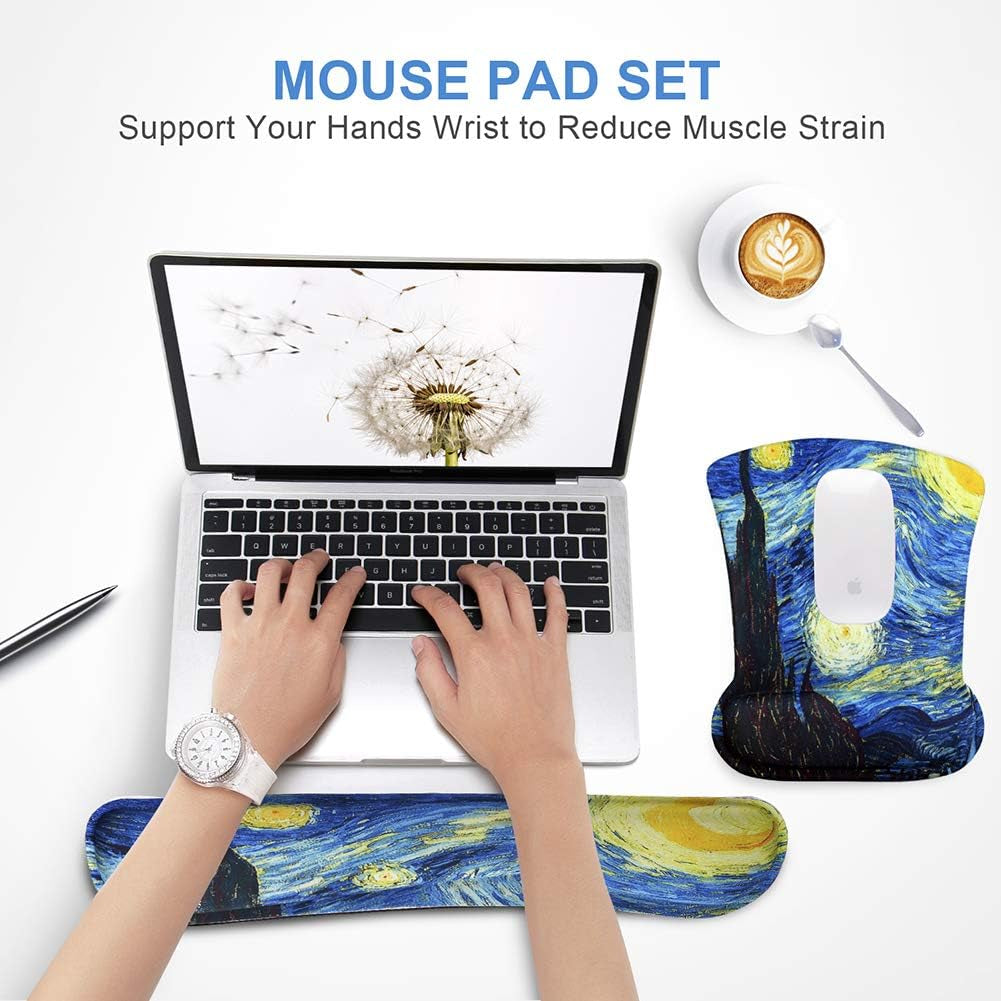 Enhance Comfort & Style: Ergonomic Starry Night Mouse Pad Set with Wrist Support for Pain-Free Typing