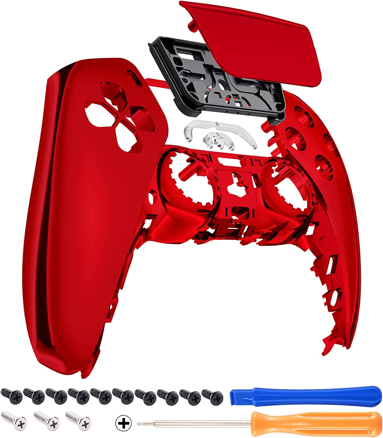 Transform Your PS5 Controller with a Custom Chrome Red Glossy Touchpad Shell - Perfect DIY Replacement for BDM-010/020/030/040/050!