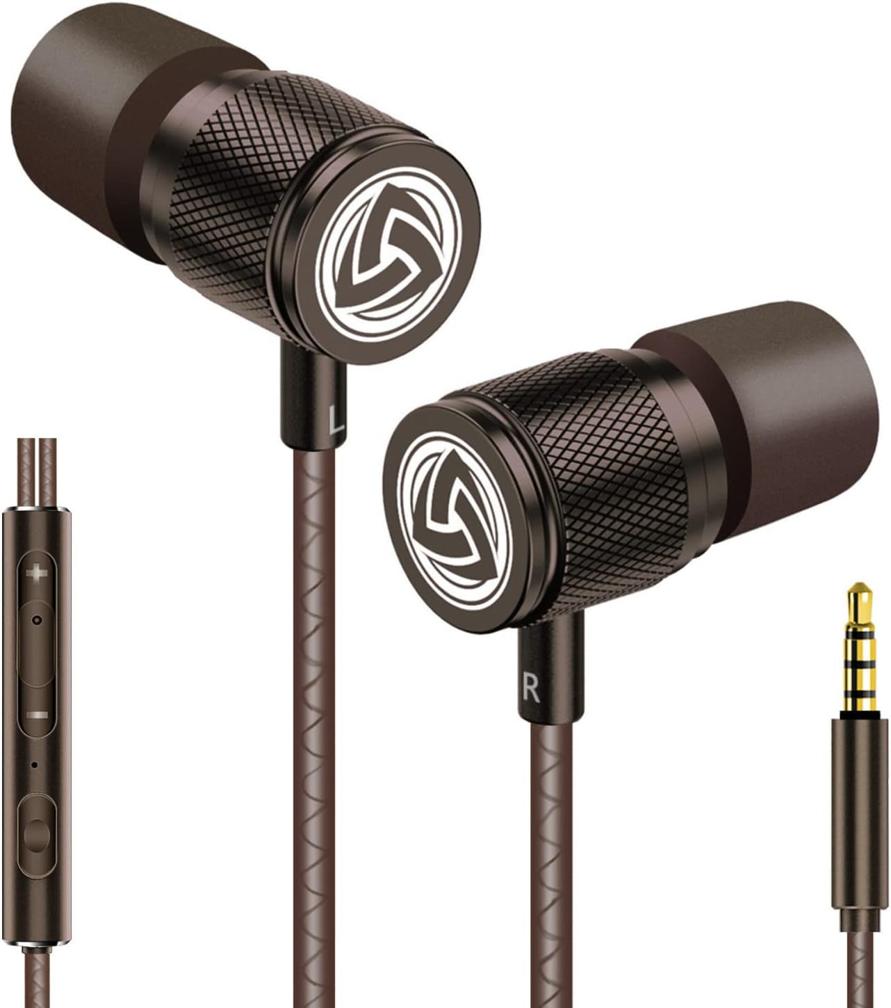 LUDOS Ultra Wired Earbuds - Comfortable Noise-Isolating Earphones with Microphone, Memory Foam for Kids & Adults, 5-Year Warranty, Perfect for iPhone & Samsung - Brown