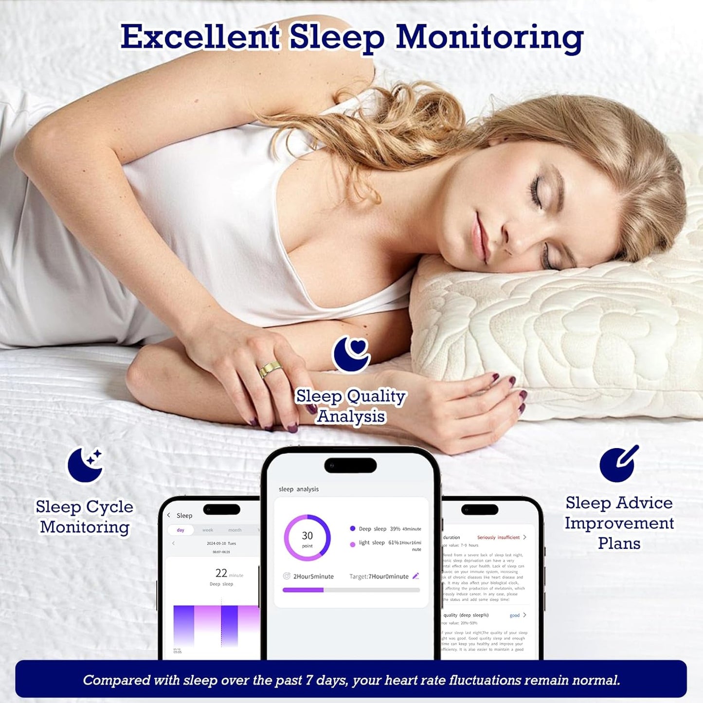 Light Gold Smart Health Tracker Ring - Waterproof Fitness Monitor with Heart Rate, Sleep Tracking, Air Gestures, and 7-Day Battery for iOS & Android (#12)