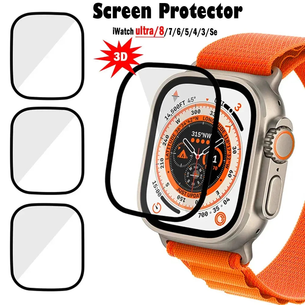 Premium 3D Screen Protector for Apple Watch Series 9/8/7/6/5/4/SE/Ultra-2 (49mm, 41mm, 45mm, 40mm, 44mm) - Enhanced Protection Film Accessories