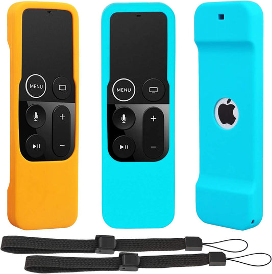 Pinowu Silicone Shockproof Sleeve Case for Apple TV 4K Remote Control - 2 Pack (Orange & Turquoise) - Lightweight & Compatible Design