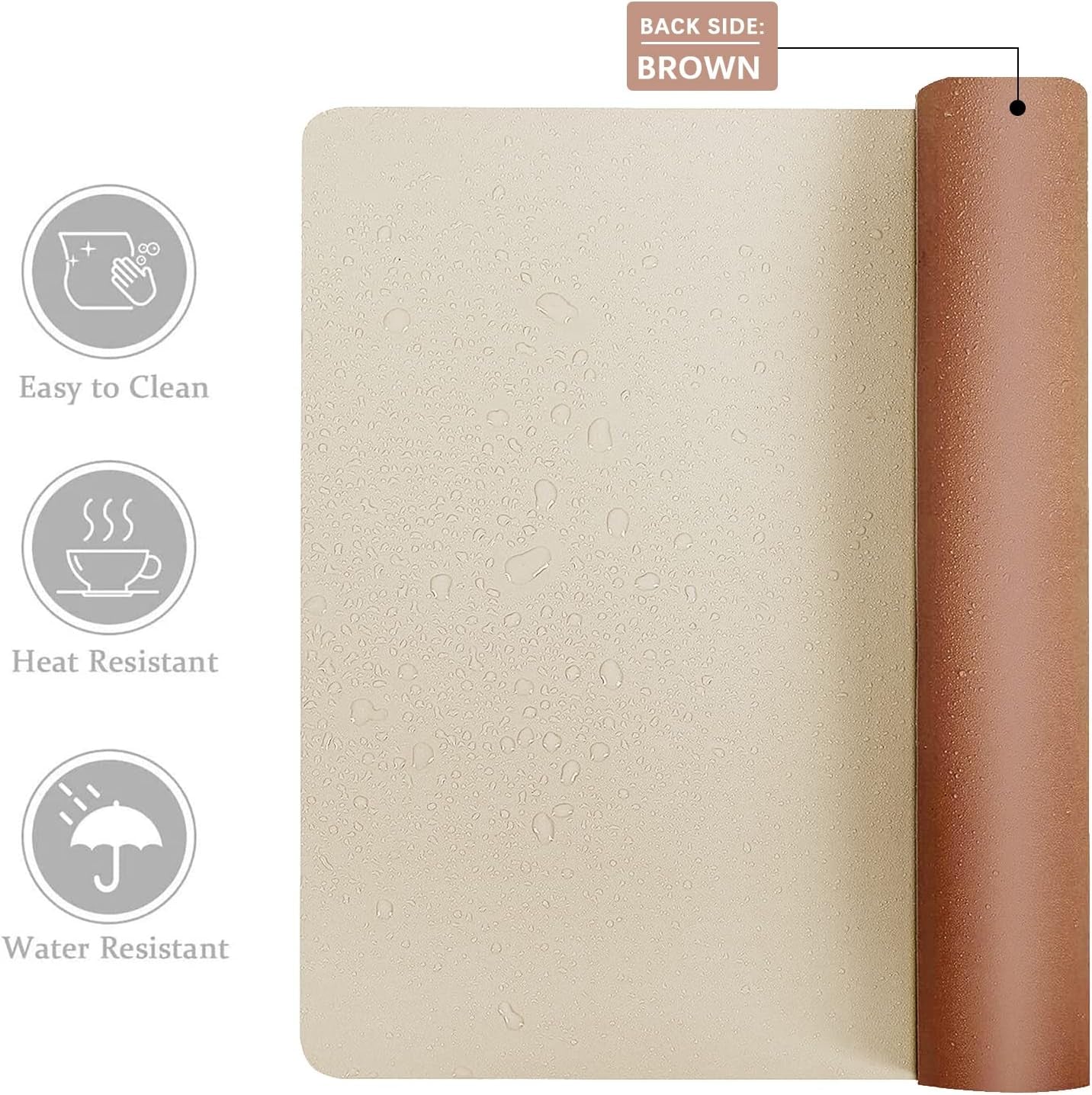 Aothia Extra Large Double-Sided PU Leather Desk Pad - Non-Slip Mouse Pad & Durable Desk Mat for Home/Office - Waterproof & Easy to Clean (31.5" X 15.7", Beige)