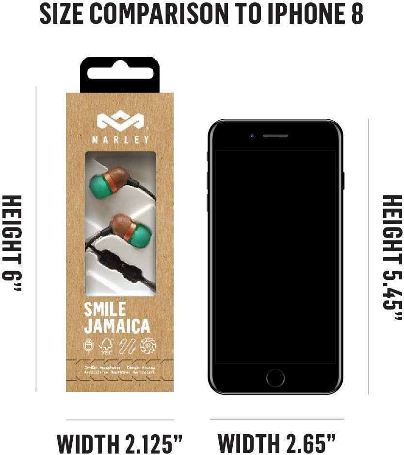 House of Marley Smile Jamaica: Wired Earphones with Microphone, Noise Isolating Design, and Sustainable Materials (Rasta)