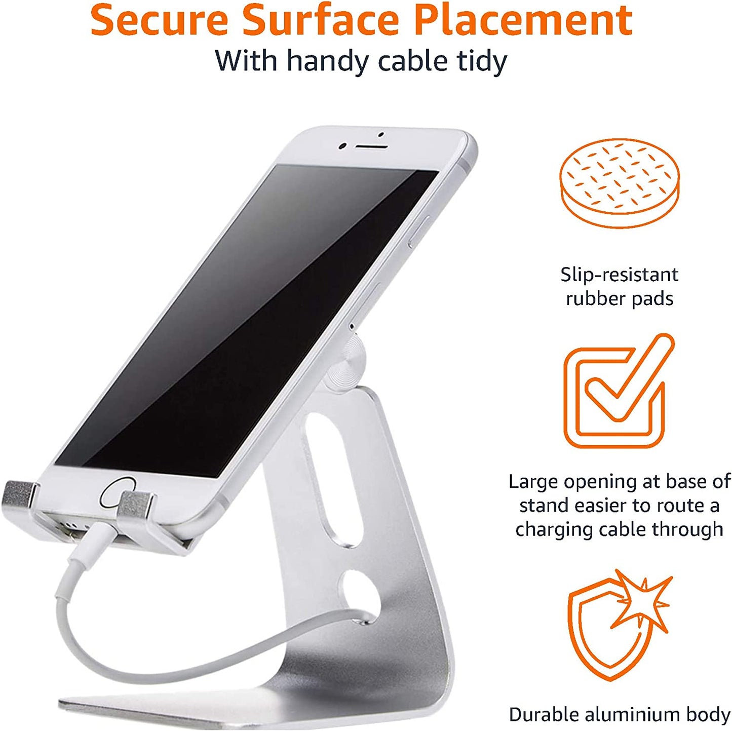 Sleek Adjustable Aluminum Phone Stand for iPhone & Android - Compact Silver Design, Perfect for Any Space!