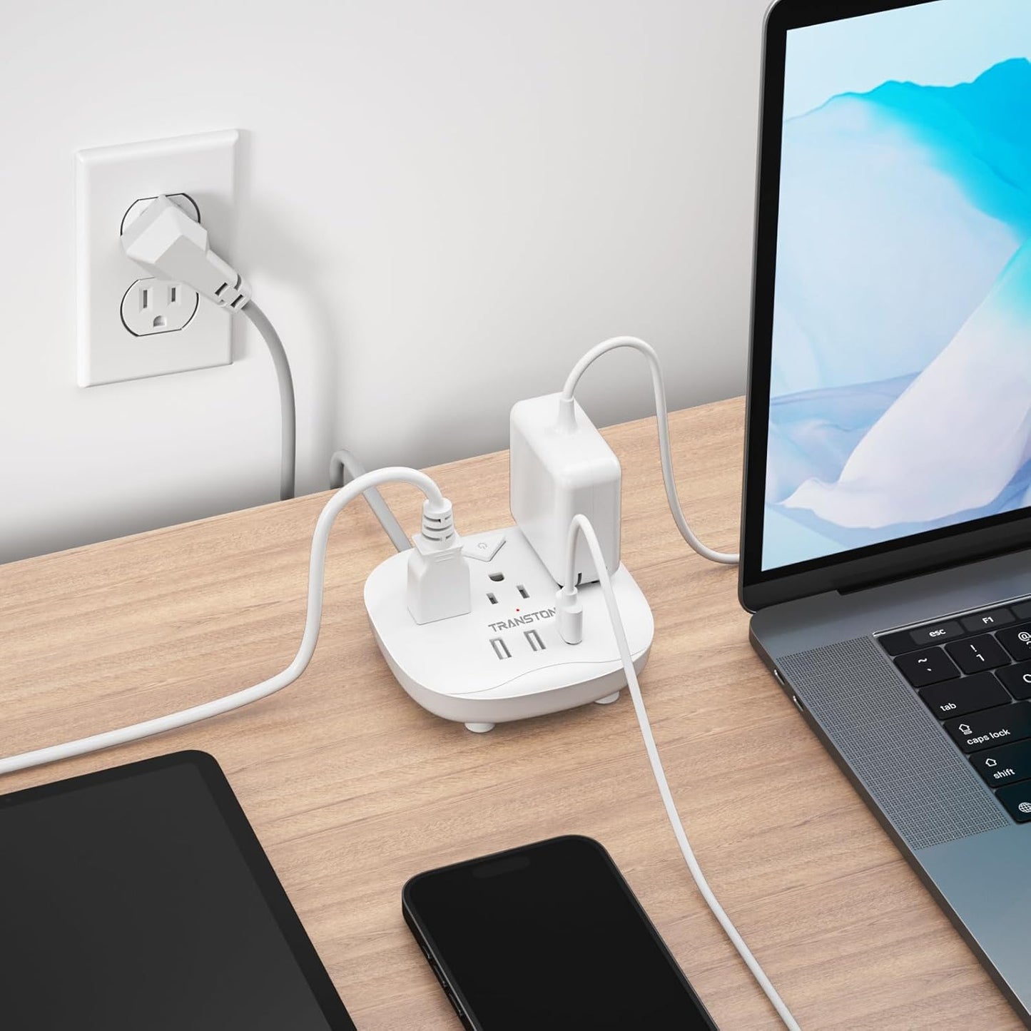 Sleek Smart Power Strip with 3 Outlets & 3 USB Ports - 5 Ft Extension Cord, Perfect for Home, Office & Travel