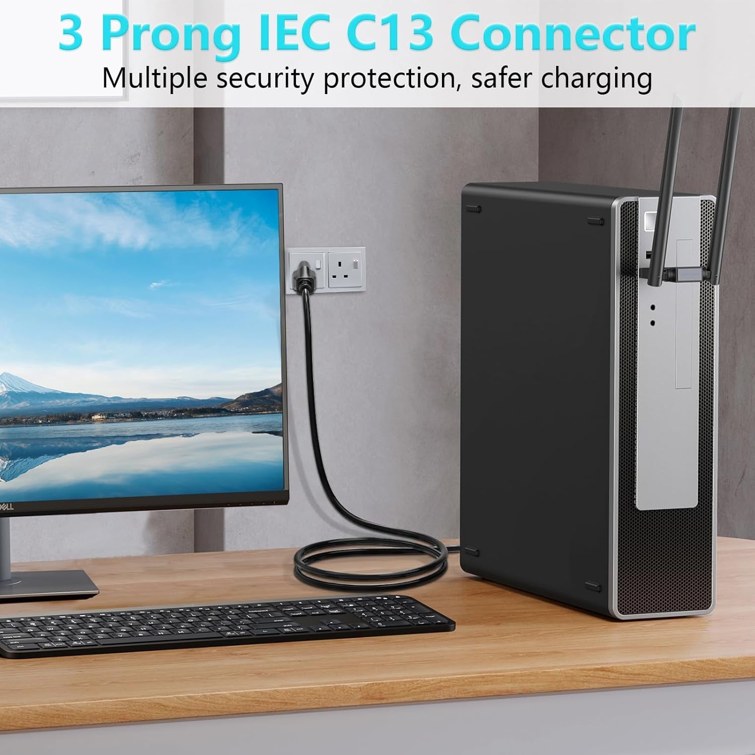 10FT 18 AWG Power Cable - NEMA 5-15P to IEC320C13 Replacement Cord for Computer Monitors & TVs - Durable 3 Prong Design