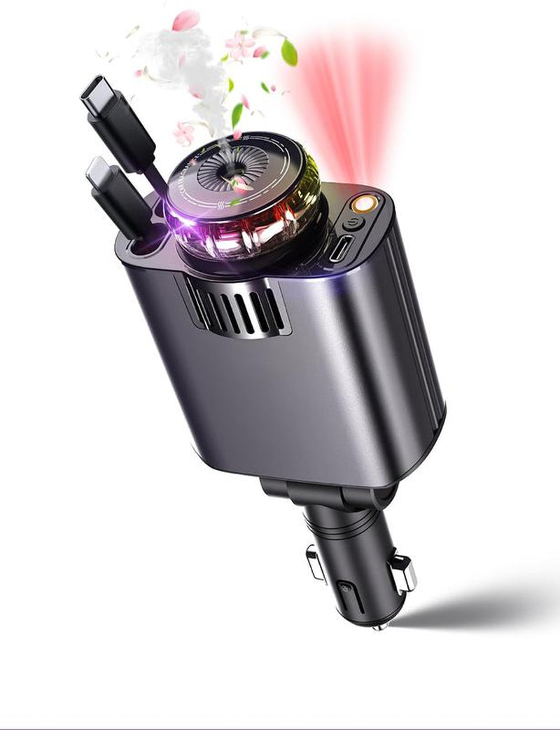 Retractable Car Charger USB C Fast Charging 120W, Caraccessories Cigarette Lighter Adapter with Aromatherapystarlight/Air Freshener , Car Charger Iphone16 15 14 13 12 11 Essentials Giftfor Travelers, Men, Women